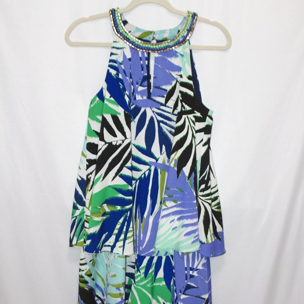 Vince Camuto Sleeveless Floral Jeweled Collar Halter Dress